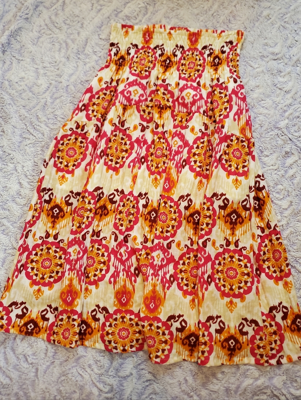 Smocked Waist Pink & Yellow Floral Maxi Skirt